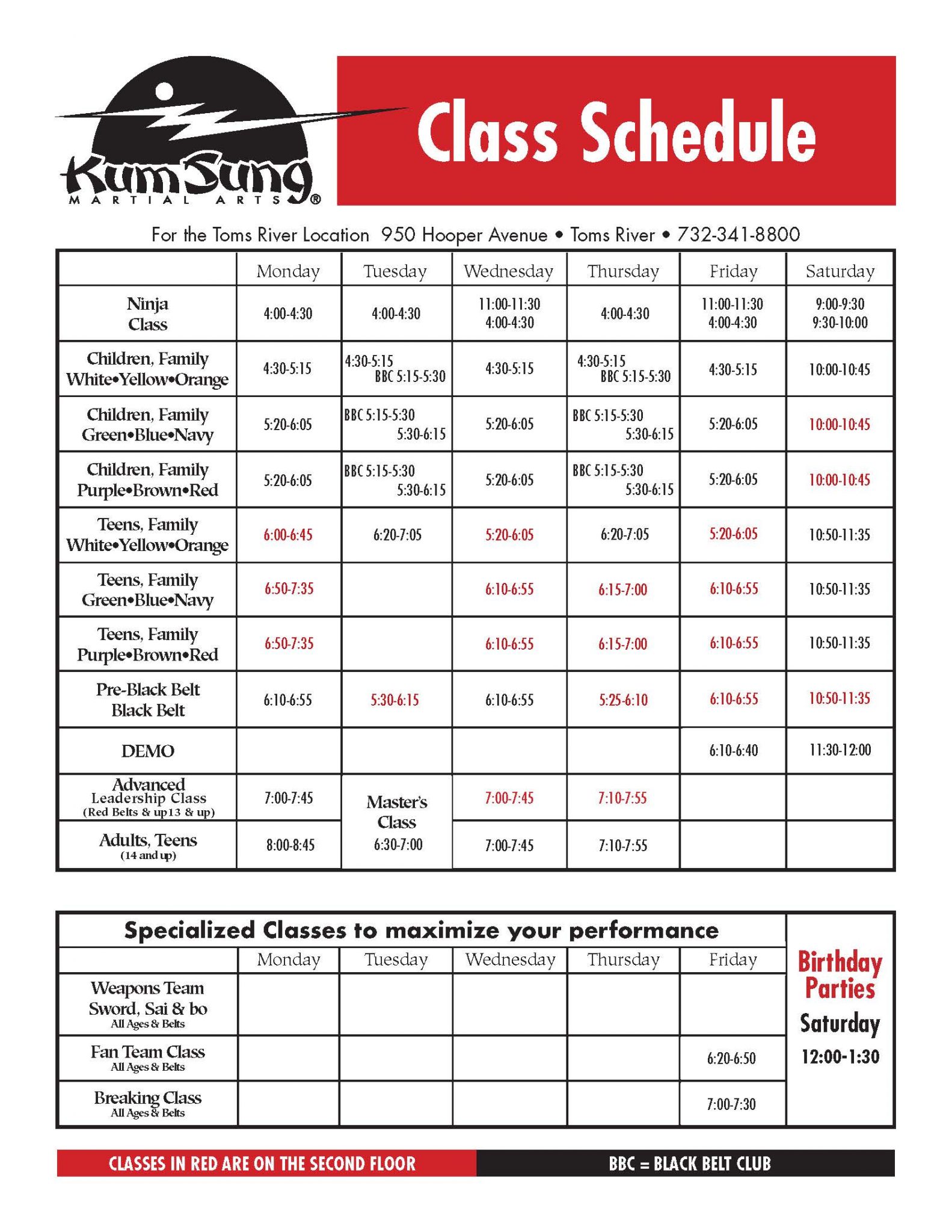 Class Schedule KumSung Karate
